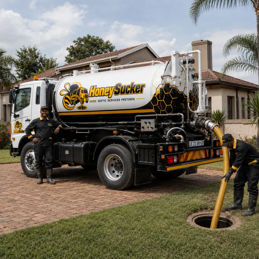 HoneySucker vacuum truck prepared for septic pumping in Pretoria