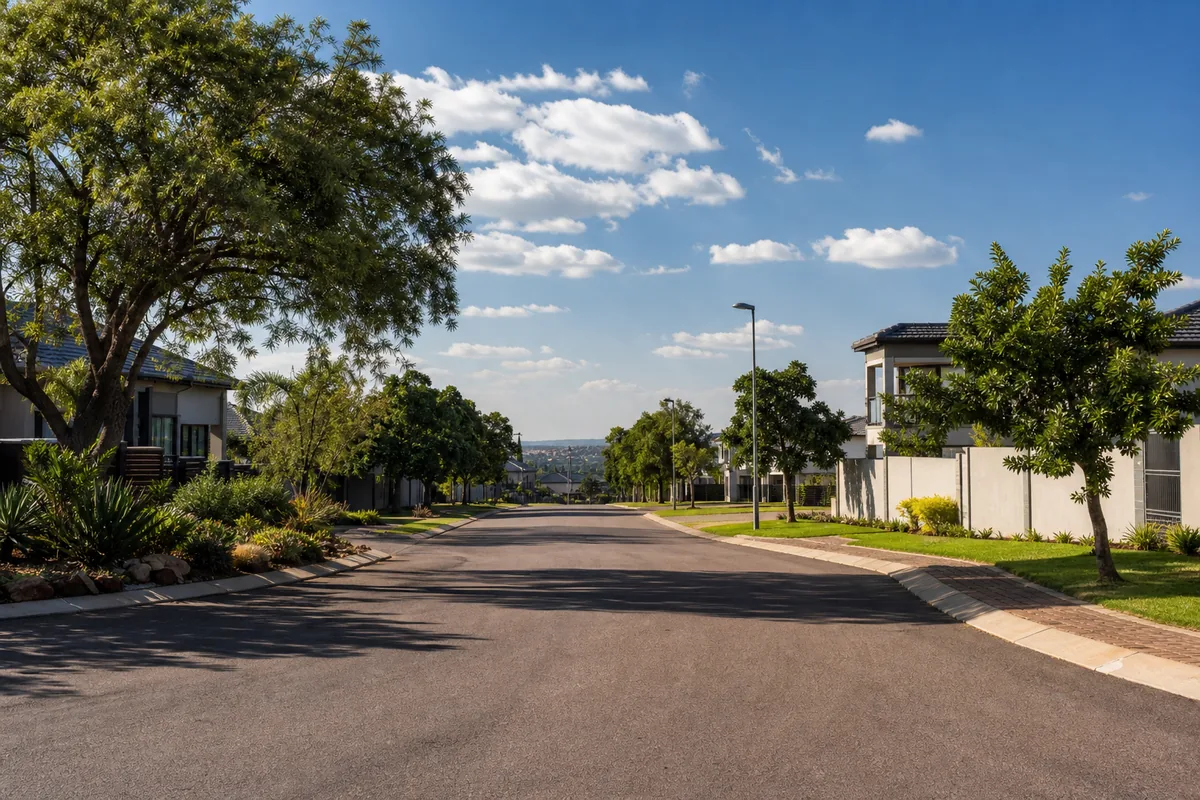 Family suburb with broad streets and modern homes in Doornpoort, within HoneySucker's Pretoria North septic service coverage
