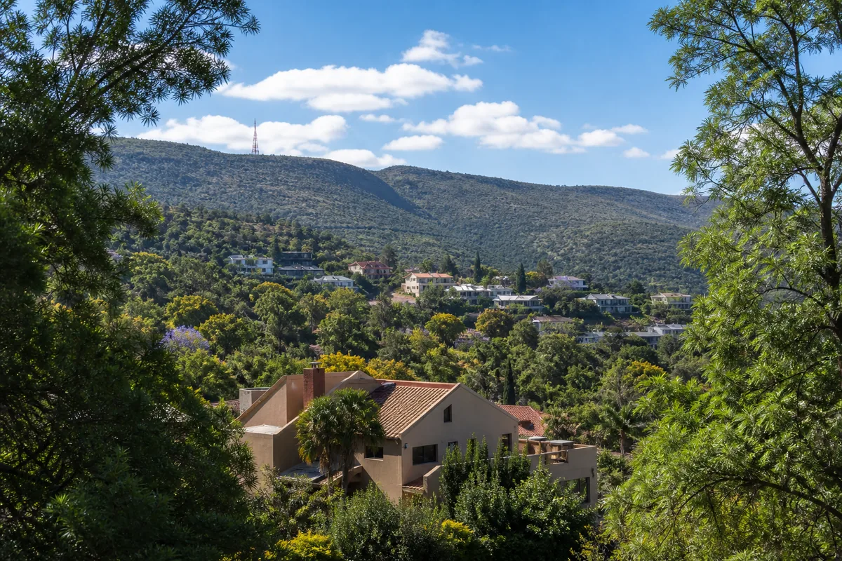 Hillside homes near the Groenkloof nature landscape in Groenkloof, within HoneySucker's Pretoria Central septic service coverage