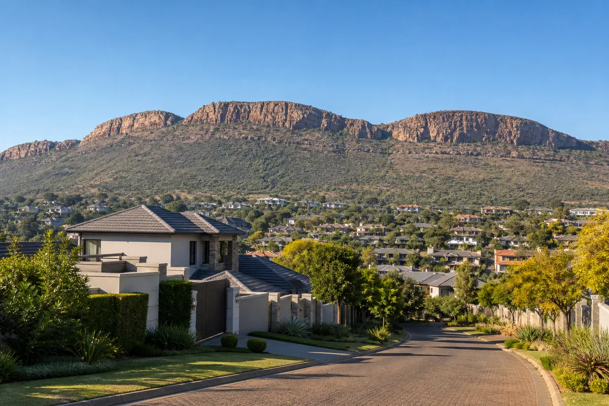 Residential homes along the Magaliesberg slopes in Montana Park, within HoneySucker's Pretoria North septic service coverage