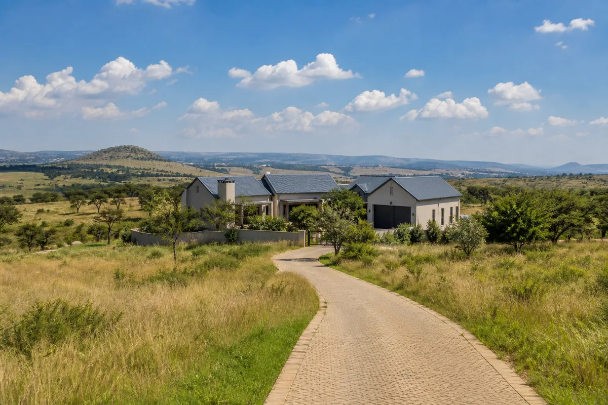 Spacious smallholdings with rolling land and modern homes in Olympus AH, within HoneySucker's Pretoria East septic service coverage
