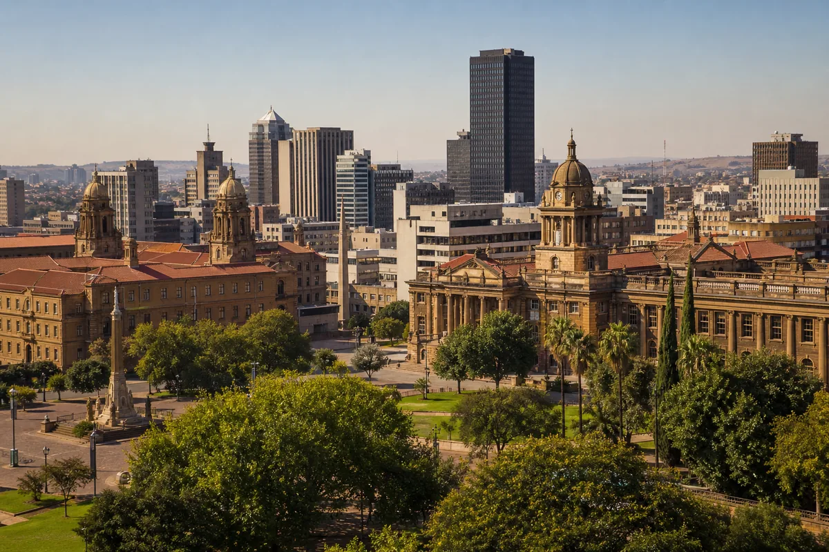 Church Square and the central city skyline in Pretoria CBD, within HoneySucker's Pretoria Central septic service coverage