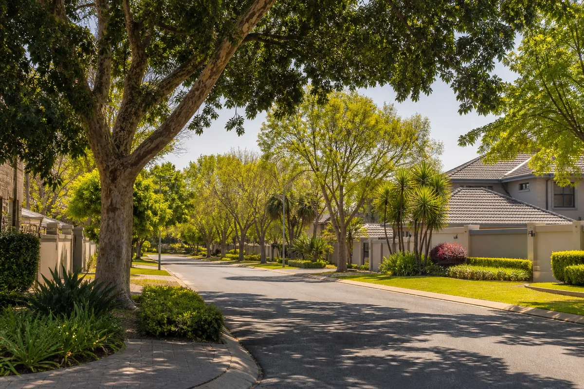 Family suburb with broad streets and established gardens in Wierda Park, within HoneySucker's Centurion Pretoria septic service coverage